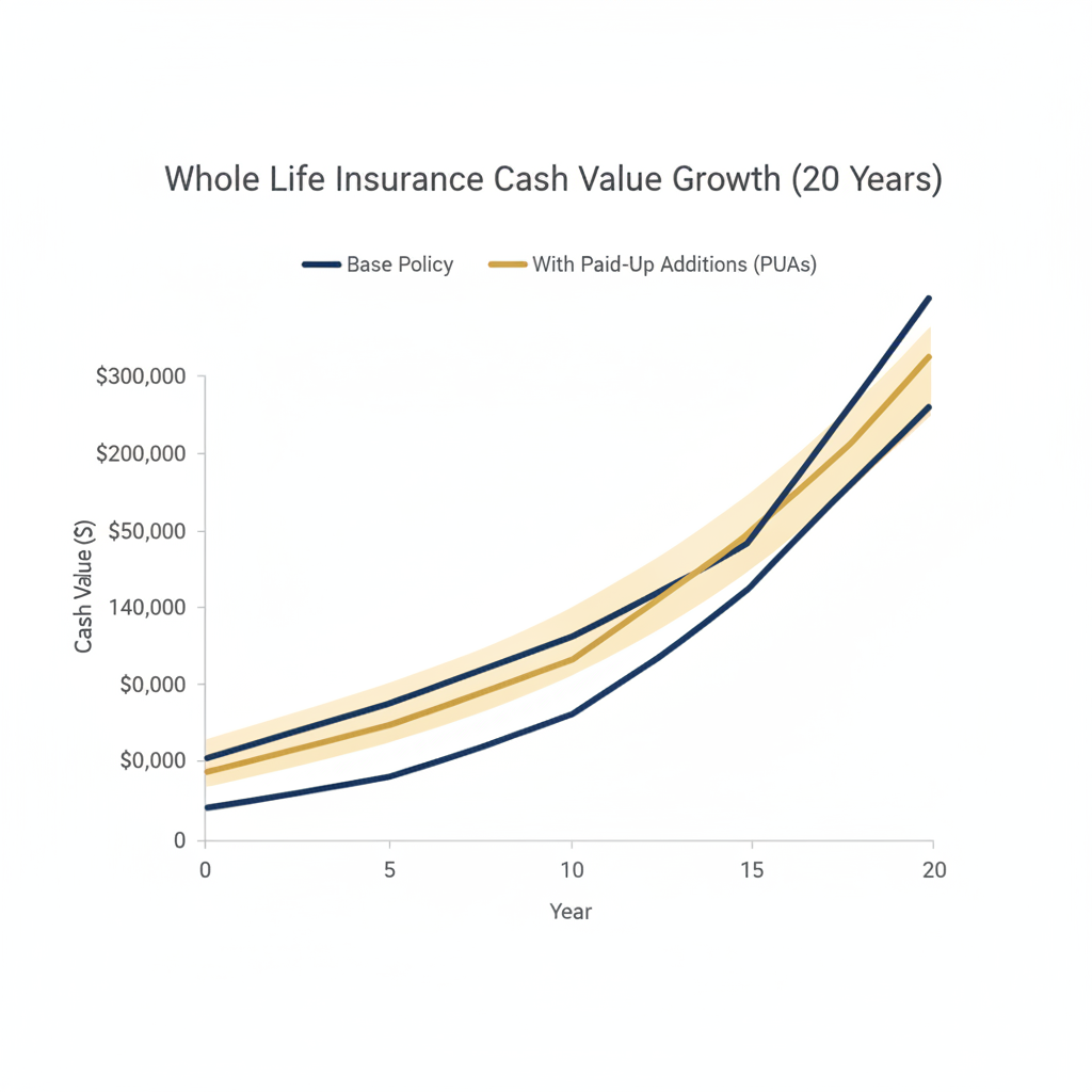 Cash value growth comparison: PUA whole life vs term life